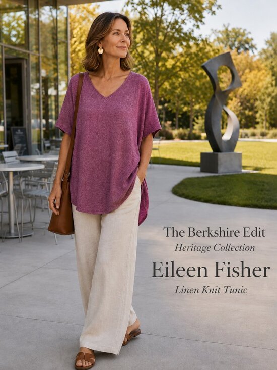 Eileen Fisher Sweaters - Eileen Fisher 100% Linen V-Neck Tunic Sweater Purple Pink Oversized M